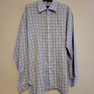 Robert Talbott Men's Dress Shirt 16.5-37 Blue Red Plaid Check 100% Cotton USA